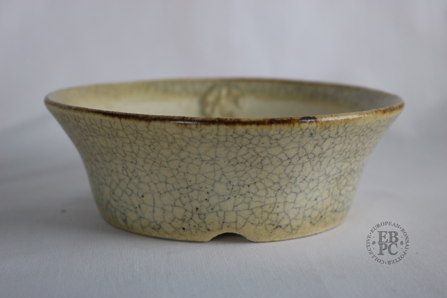Sabine Besnard - 15.9cm; Round; &#39;Song Glaze&#39;; Cream; Browns; Crackle Glaze;