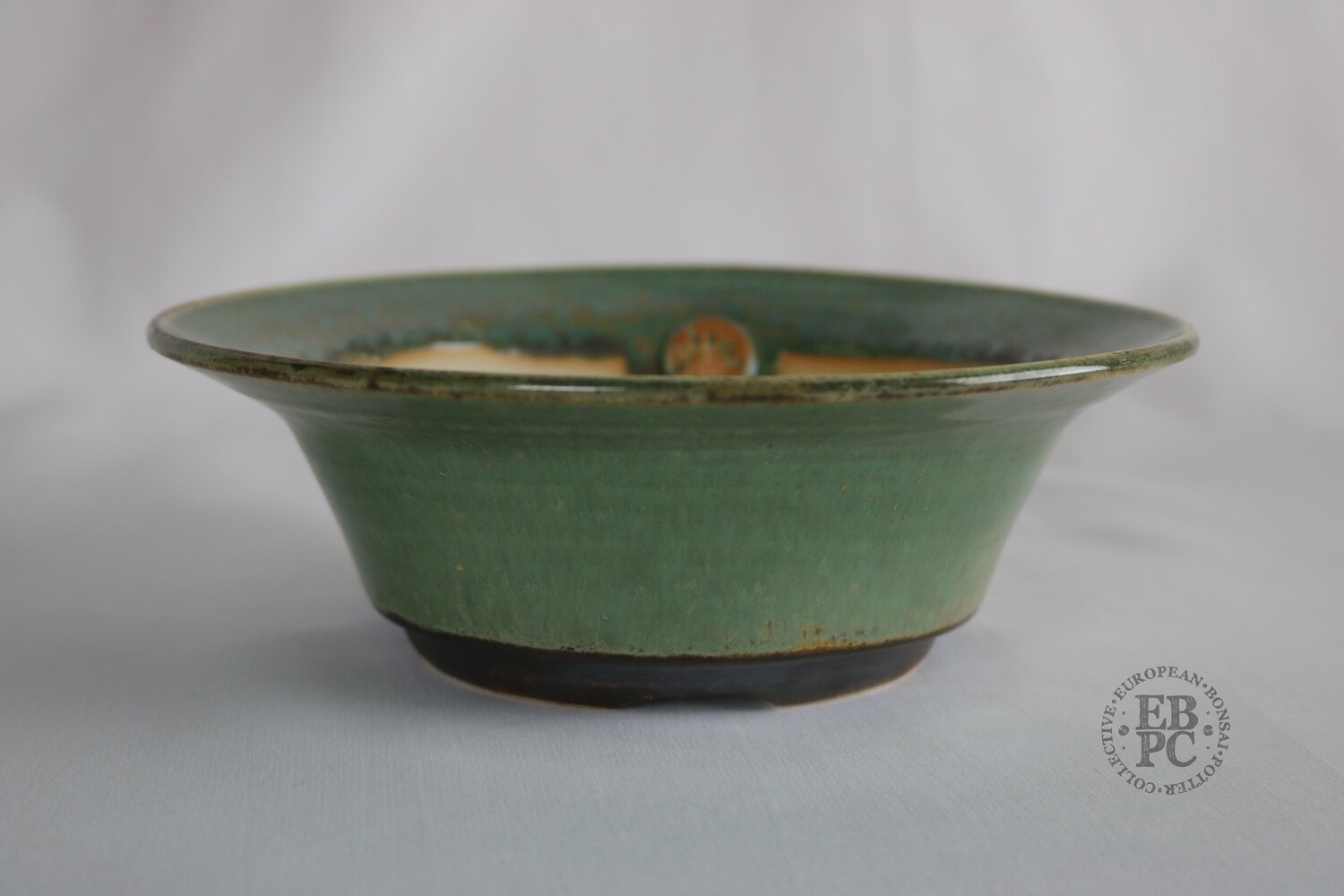 Sabine Besnard - 18.4cm; Mokko Shape; Oak Ash Glaze; &#39;Yuki d&#39;or Vert&#39; Glaze&#39;; &#39;Green Gold&#39;; Browns; Crystalline Glaze; EBPC Stamped;