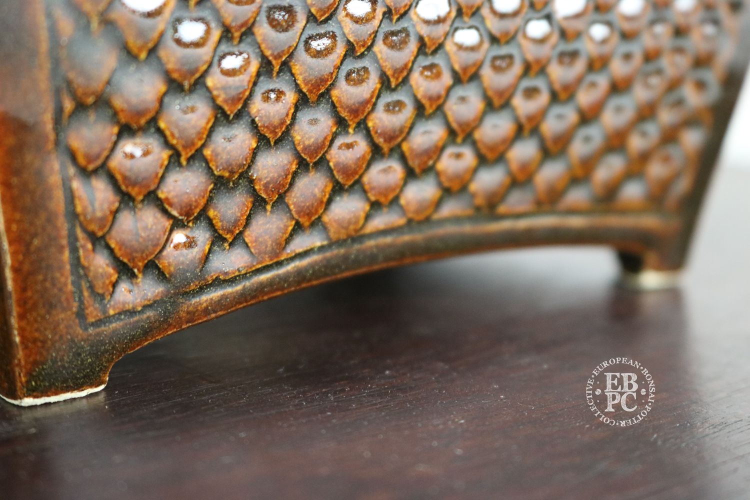 Maidenhair Ceramics - 15.2cm; Rectangle; Antique Chinese Homage; Arched Base Design; Inset Panels with &#39;Dragon-scale&#39; Pattern; Exquisite Glaze; Nick Hopes, Spain.