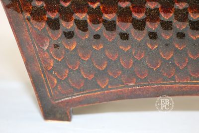 Maidenhair Ceramics - 26cm; Rectangle; Antique Chinese Homage; Arched Base Design; Inset Panels with 'Dragon-scale' Pattern; Exquisite Glaze; Nick Hopes, Spain.