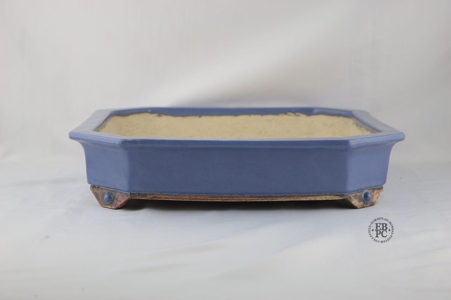 Maidenhair Ceramics - 31.2cm; Low Profile Square; Excellent Kinyo Glaze; Cut Corner Design; Inset Kinyo Bead to each Foot; Light Blue; Nick Hopes, Spain.
