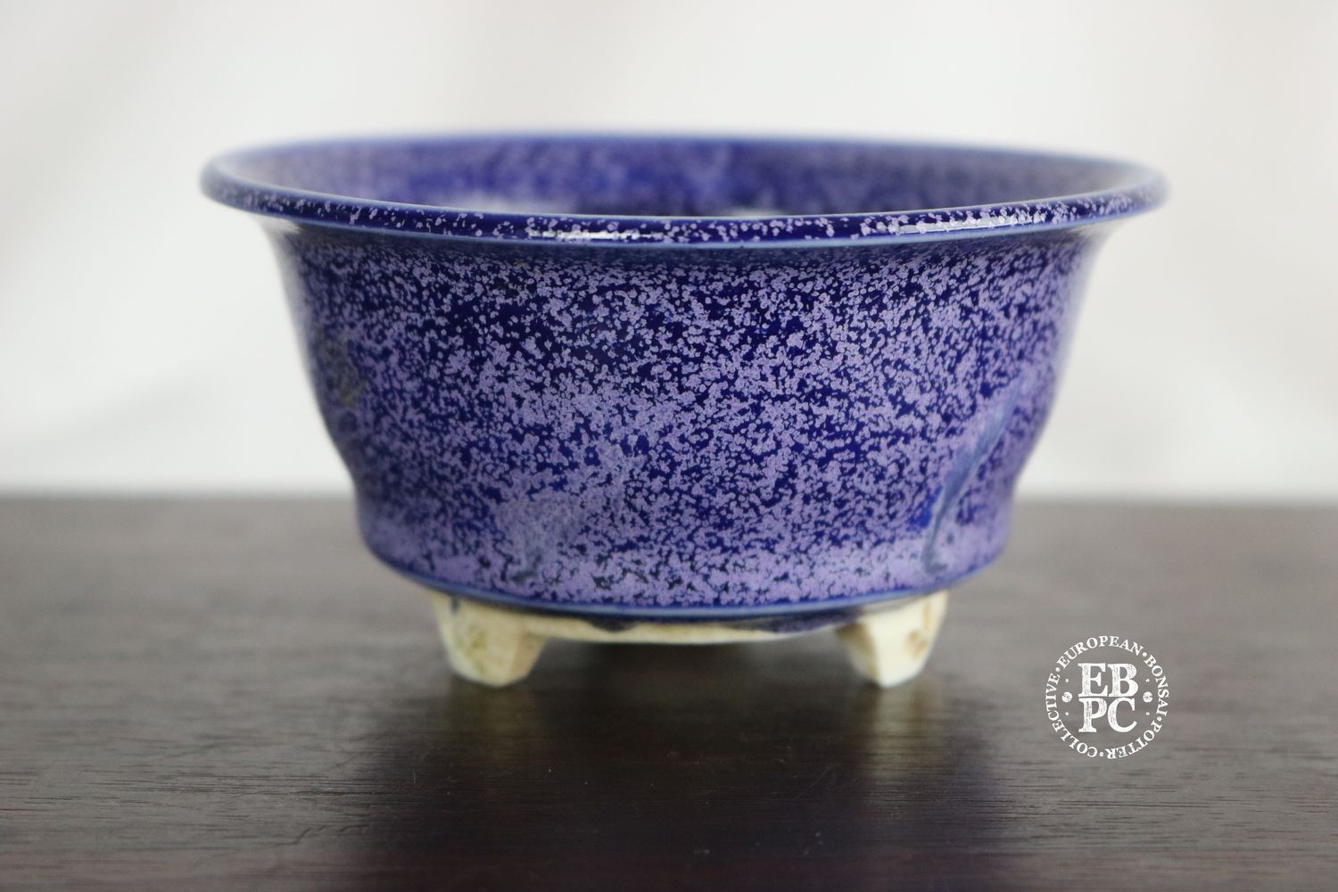 EBL Pots - 11.3cm; Porcelain; Handmade; Shohin / Accent Pot; Round; Purple Crystalline Glaze; Detailed Feet; Elsebeth Ludwigsen