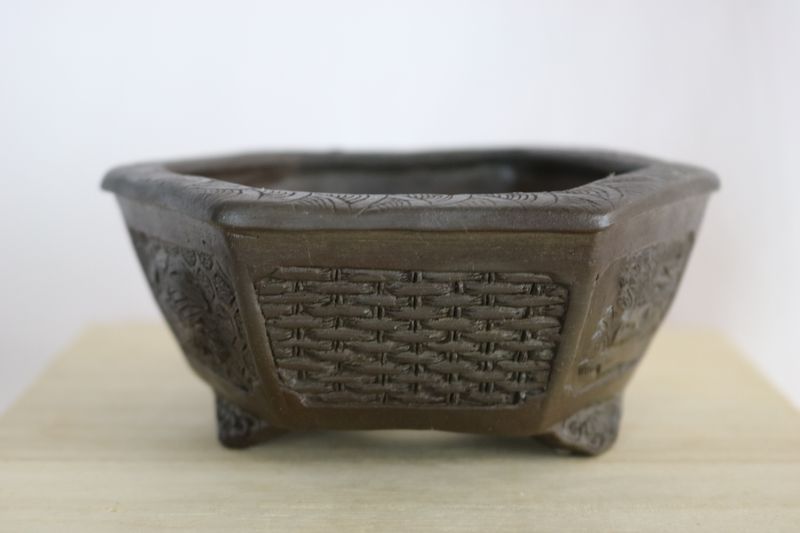 Tani Ranzan; Japan. 12.3cm; Hexagonal; Carved; Dragon; Landscape; Birds; Patterns; Signed By Artist.