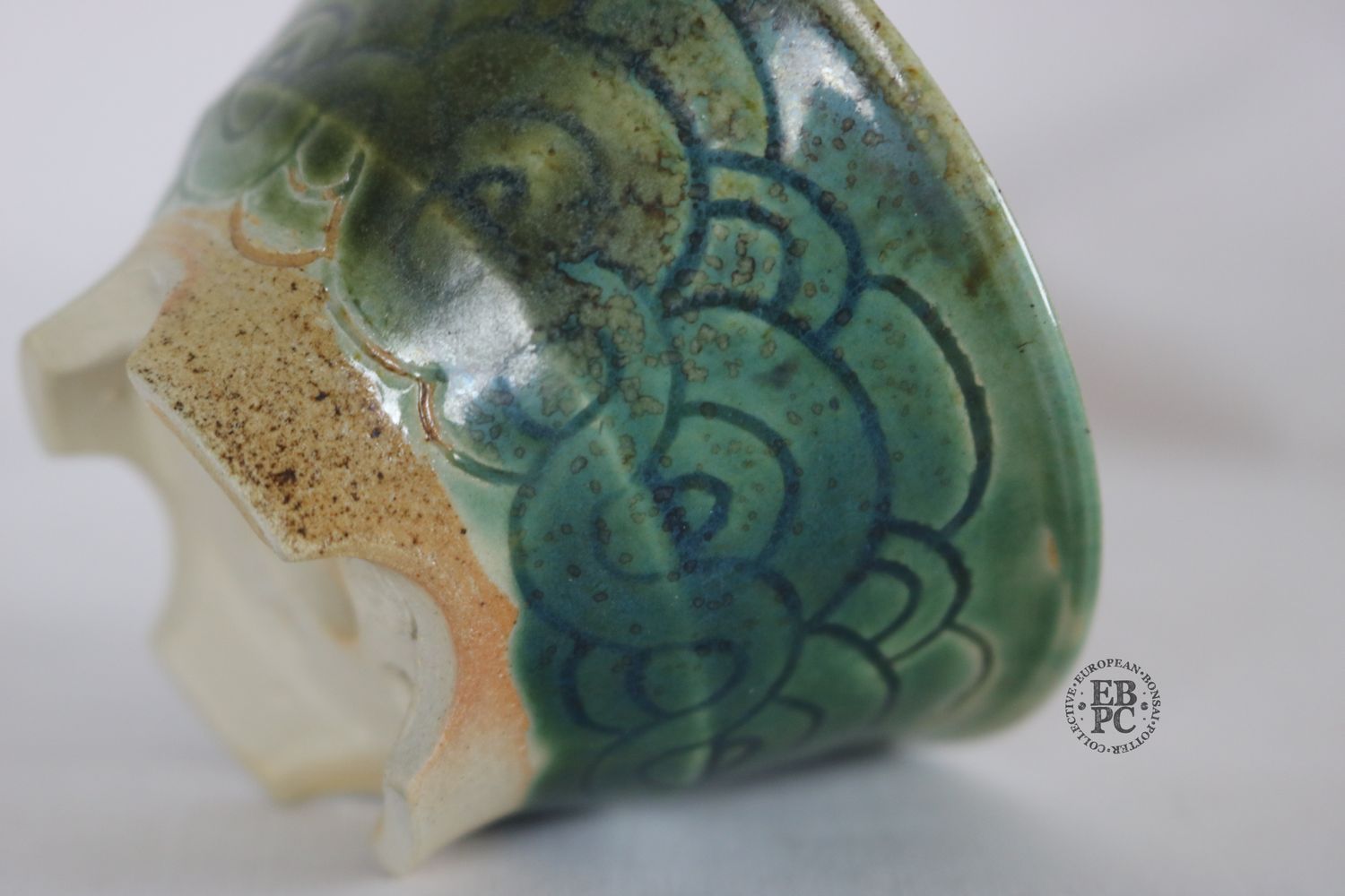 Gramming Pots - 9.7cm; Wood-Fired; Accent / Mame Pot; Relief Carved; Ash Deposits; Crystalline Oribe Glaze; Recessed Feet; Tomas Gramming.