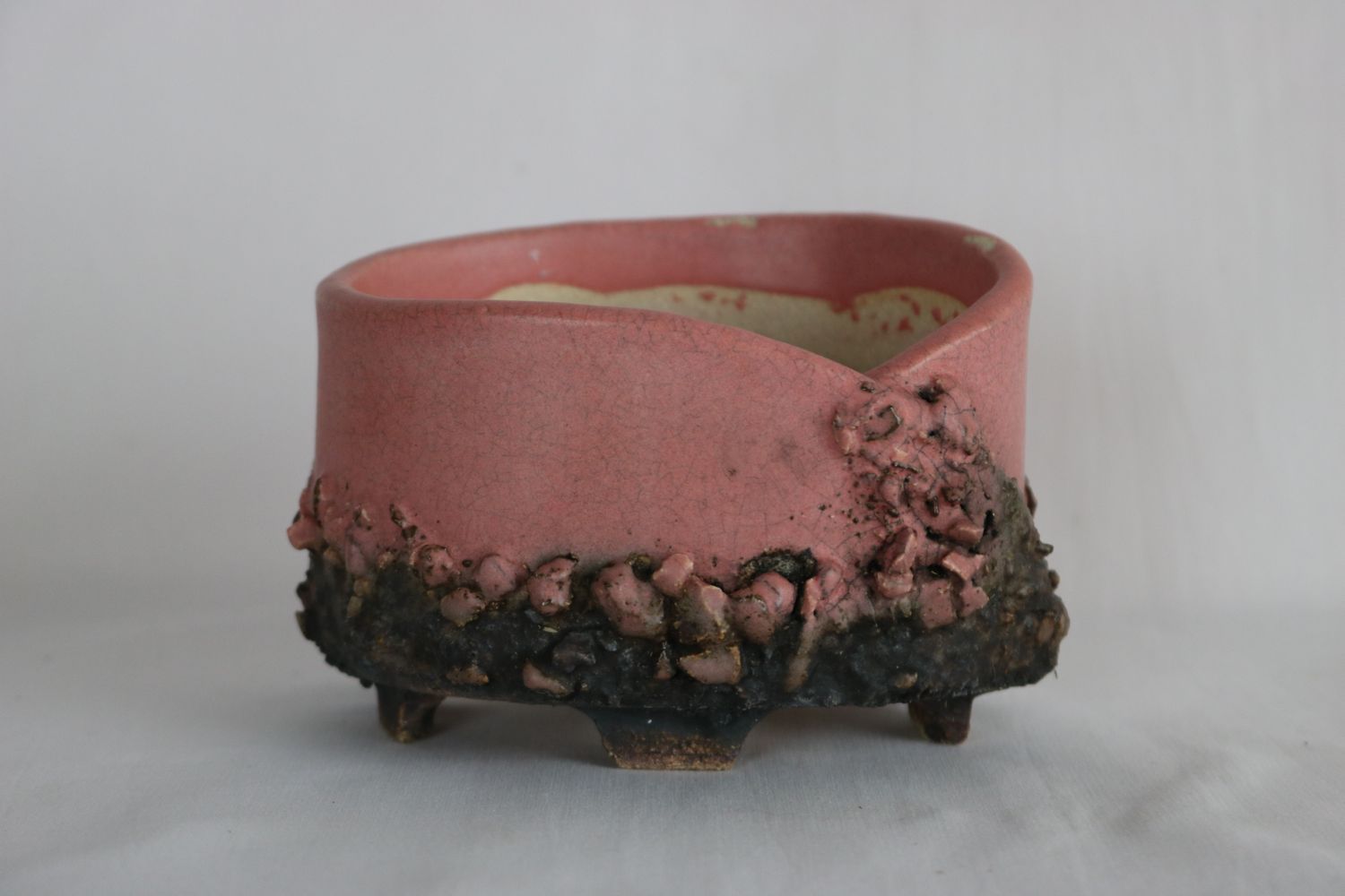 Stone Monkey Ceramics - 11.3cm; Dirty Pink; Slab Built; Textured: White Clay; Lave Design; Andrew Pearson