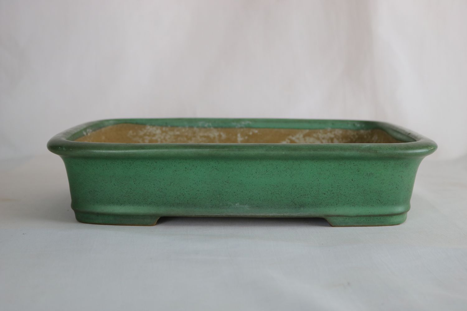 Yamafusa - Tokoname, Japan.   Mr. Takehiko Koie; 33cm; Soft Rectangle; Mottled Green Glaze; Hand-signed Edition; Popular Tokoname Artist.
