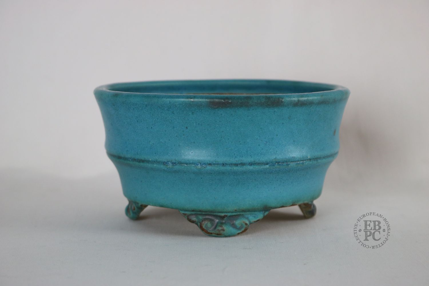 Ian Baillie - 15.5cm; Shohin +; Elegant Form; Round; Deep Style; Central Band; Sky Blue Glaze; Browns; Hand-signed; Stamped - EBPC IB, &amp; Scotland.