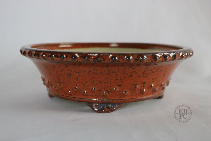 Ian Baillie -  20.3cm; Red Crystalline Glaze; Gunmetal/Grey; Round; Generous Depth; Studs to Lip &amp; Base; Excellent Feet; Hand-signed; EBPC Stamped