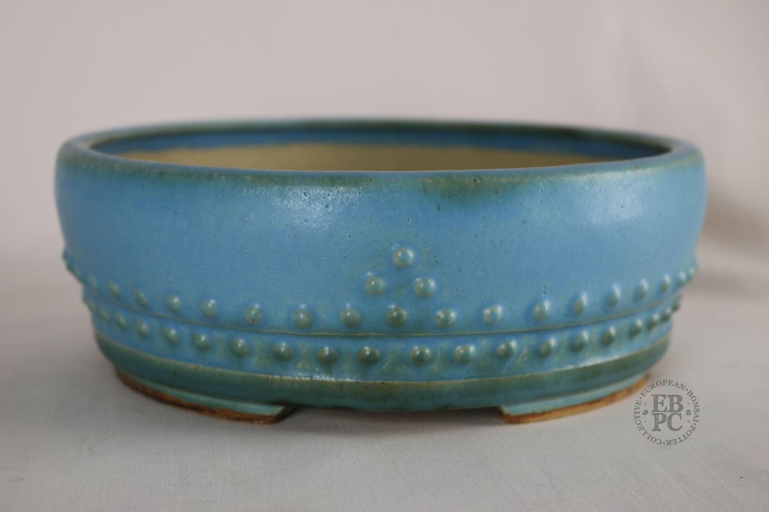 Ian Baillie -  Round; 20.8cm; Deep Drum Style; Incised Basal Band; Sky Blue; Yellow/Green Hints; Hand-signed; Stamped - EBPC IB, &amp; Scotland.