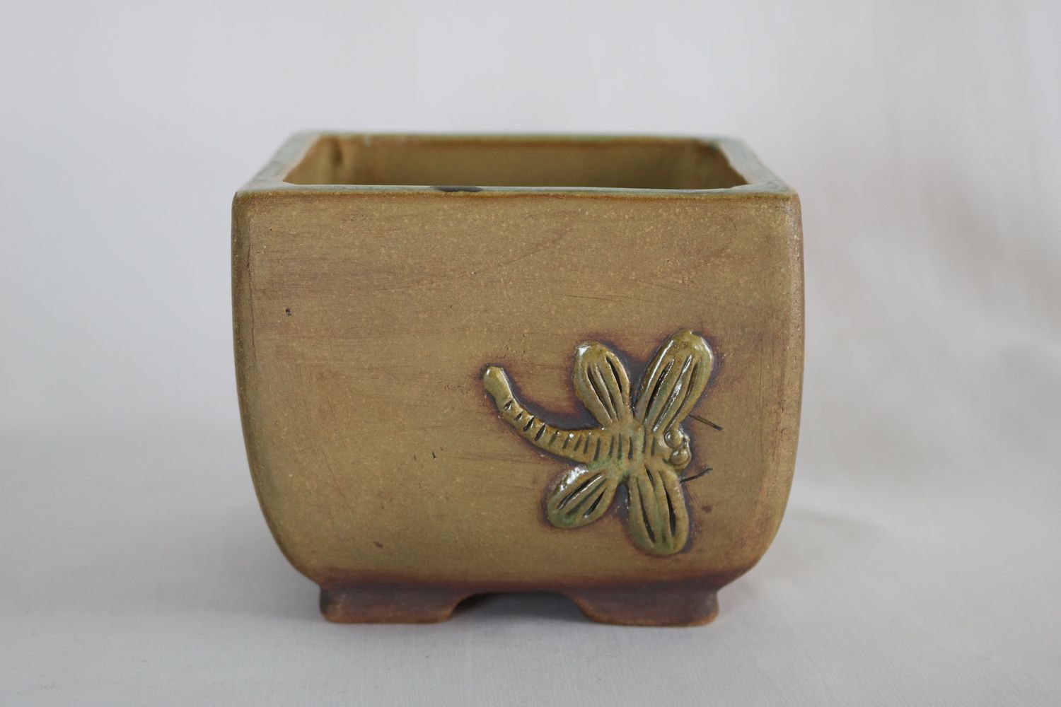 1999 Made!  Old COLLABORATION Pot! Peter Krebs &amp; Marc Noelanders.   - Deep Square Shape;   Exquisite DRAGONFLIES in Relief; Was a Limited Edition of 50.