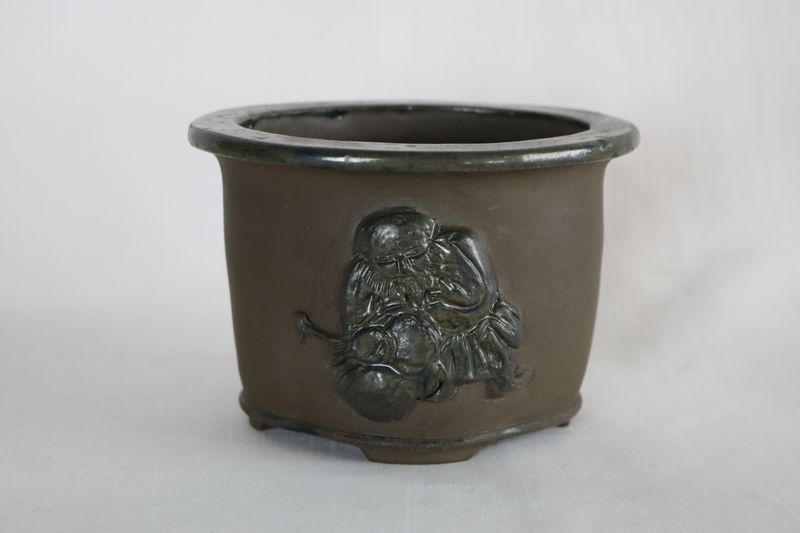 25 Year Old COLLABORATION Pot! Peter Krebs &amp; Marc Noelanders.   - Deep Oval Shape; 2000 Made; Antique Chinese Design; Sculpted &#39;Sage&#39; / Wise Man Motif; Was a Limited Edition of 50.