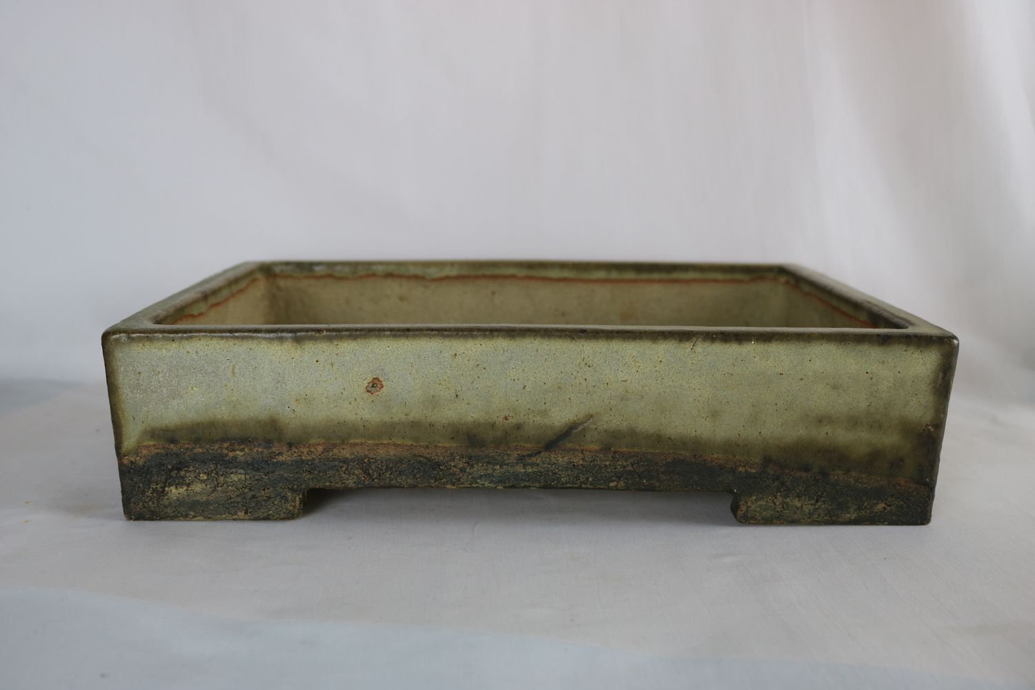 Gordon Duffett - England.  35cm; 1992 Made; Rectangle; Glazed; Older Pre-Loved Pot; Excellent Antique Cream Glaze;