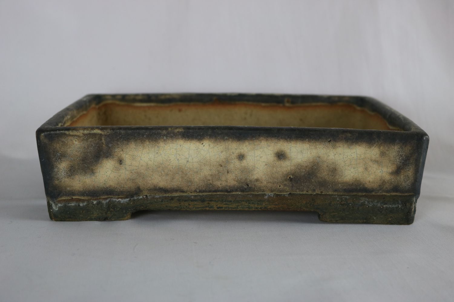 Gordon Duffett - England.  27cm; 1996 Made; Rectangle; Glazed; Older Pre-Loved Pot; Excellent Antique Crackle Glaze;