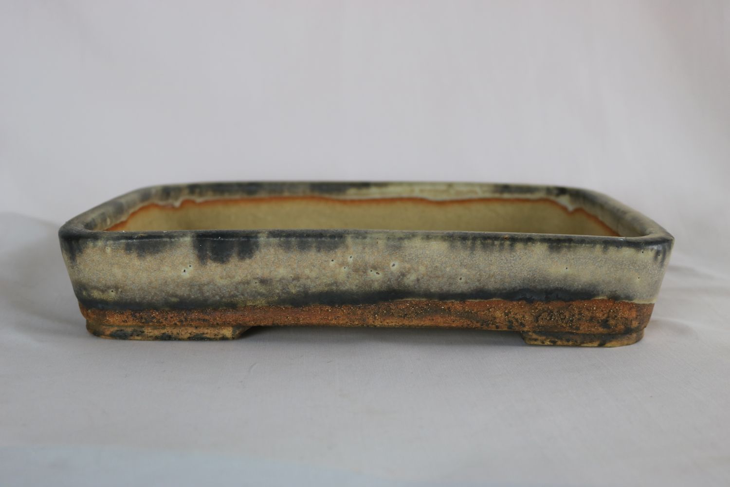 Gordon Duffett - England.  29.3cm; 2003 Made; Rectangle; Glazed; Older Pre-Loved Pot; Excellent Antique Crackle Glaze;