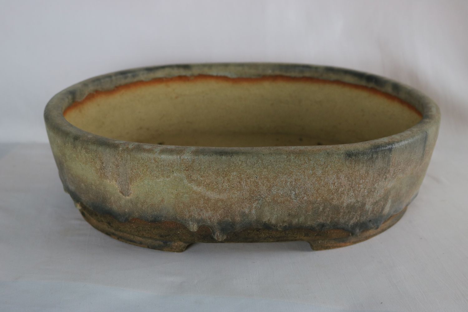 Gordon Duffett - England.  38cm; 2005 Made; Deep Oval; Glazed; Older Pre-Loved Pot; Excellent Antique Crackle Glaze;