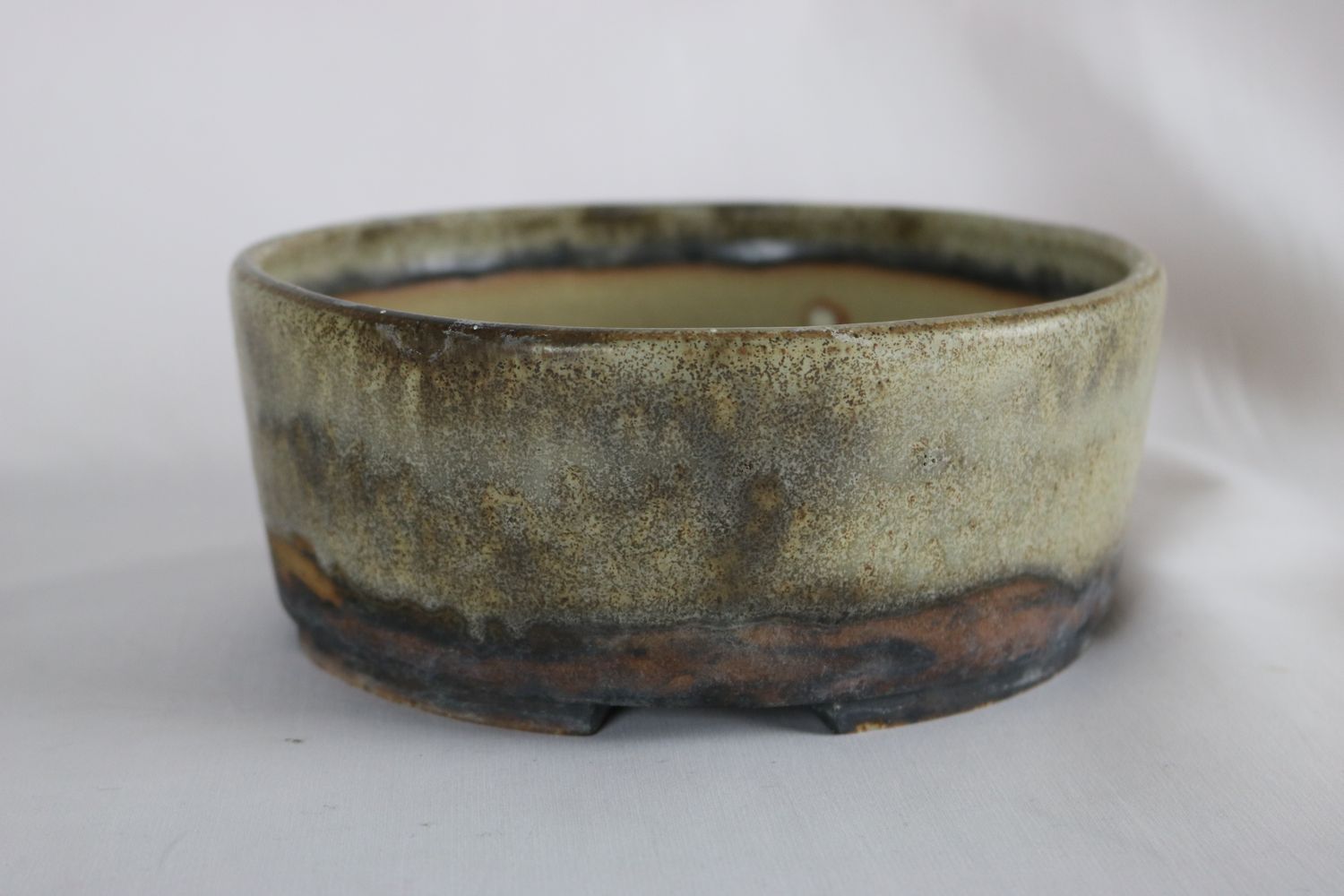 Ian Baillie - Scotland.  19cm; Deep Round; Glazed; Older Pre-Loved Pot; Excellent Antique Cream Glaze;