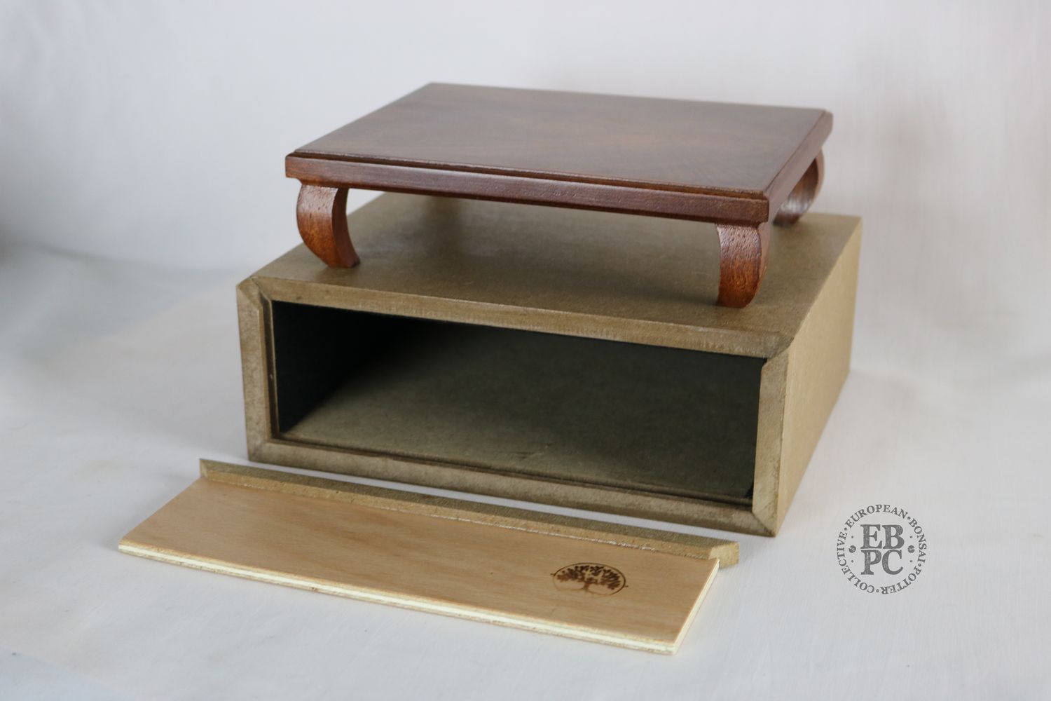 David Harris Bonsai Tables - Hand-Crafted; 19.3cm; Mahogany &amp; Black Walnut; Display Table; Elegant Design; Inward Curving Legs; Stamped.