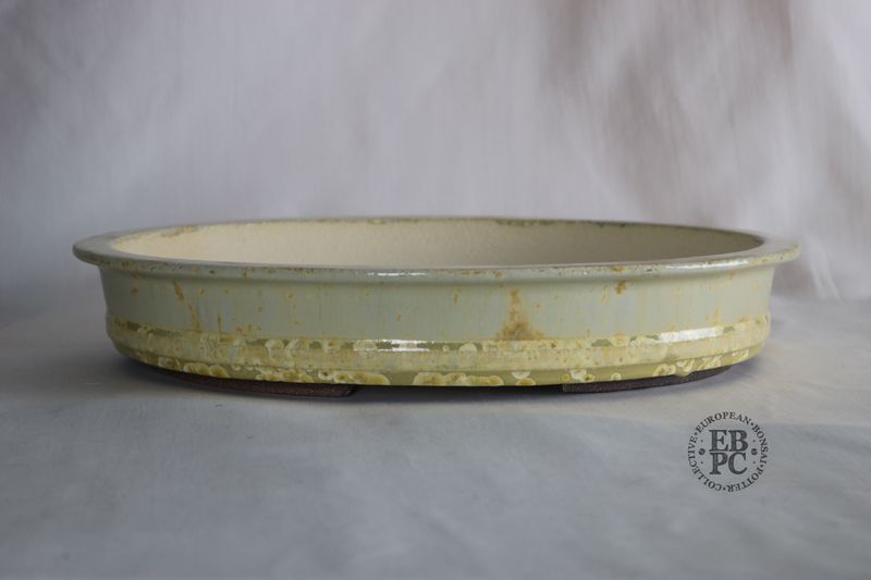 Bruno Auvinet - 37cm, Glazed; Oval; Crystalline Glaze; Cream; Golden Tones; White; EBPC Stamped; Bruno Auvinet