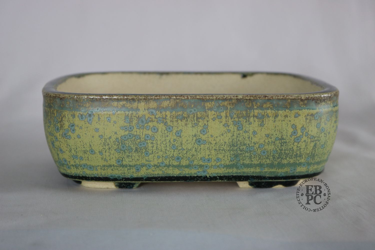Bruno Auvinet - 19cm, Glazed; Rectangle; Soft Corners; Cream; Greens; EBPC Stamped; Bruno Auvinet