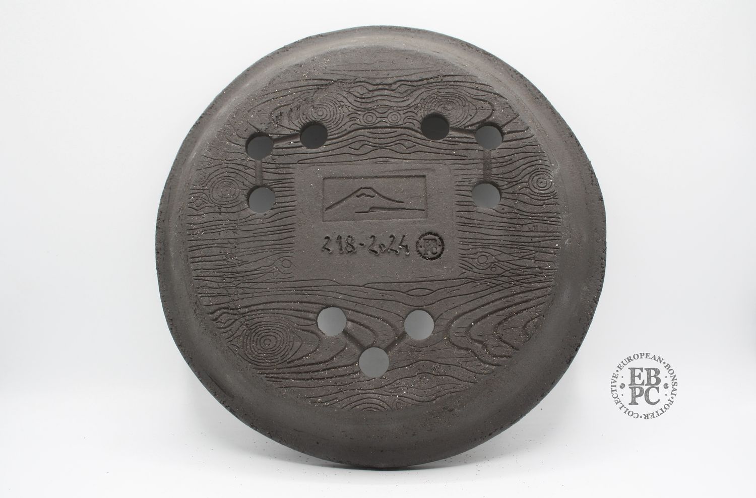 Shibusa Bonsai Pots - Italy. 30.5cm; Nanban; Formal Lipped Design;  Dark Brown/Grey Mix Clay; EBPC Stamped. * EBPC-DIRECT *- Shipped by the artist. Lorenzo Penello - Italy.