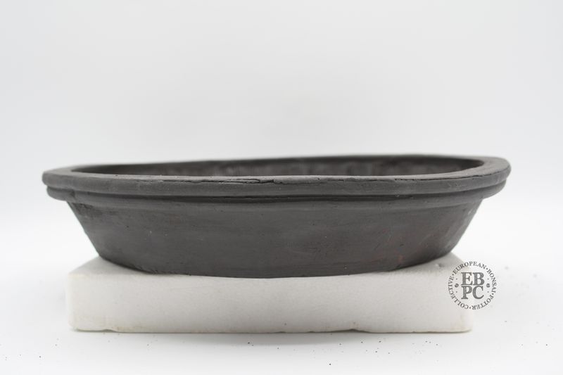 Shibusa Bonsai Pots - Italy. 23.2cm; Nanban Style; Double Lipped Design; Dark Brown/Grey Clay; EBPC Stamped. * EBPC-DIRECT *- Shipped by the artist. Lorenzo Penello - Italy.