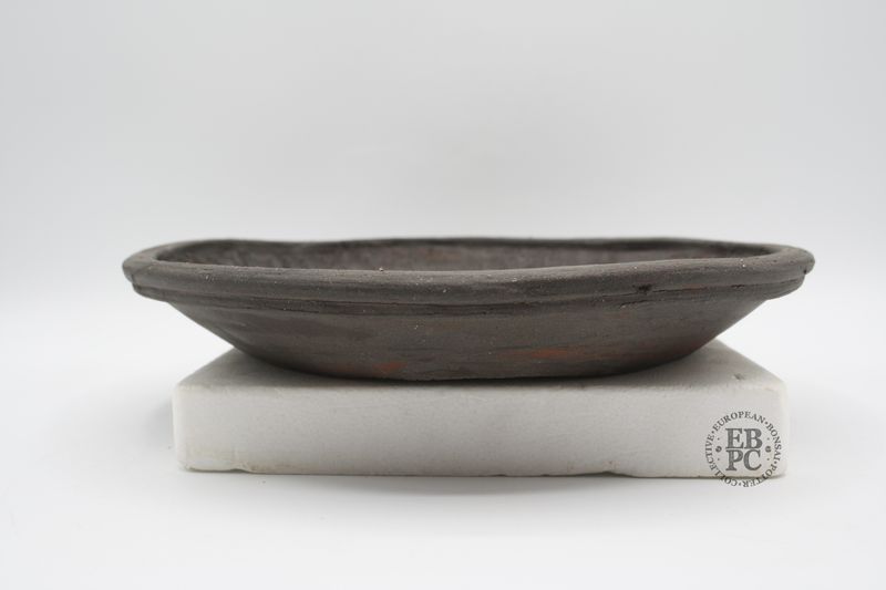 Shibusa Bonsai Pots - Italy. 23cm; Nanban Style; Lipped Design; Brown/Red Clay; EBPC Stamped. * EBPC-DIRECT *- Shipped by the artist. Lorenzo Penello - Italy.