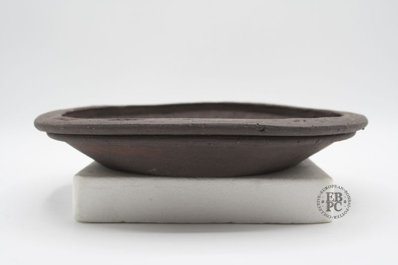 Shibusa Bonsai Pots - Italy. 23.2cm; Nanban Style; Lipped Design; Brown/Red Clay; EBPC Stamped. * EBPC-DIRECT *- Shipped by the artist. Lorenzo Penello - Italy.