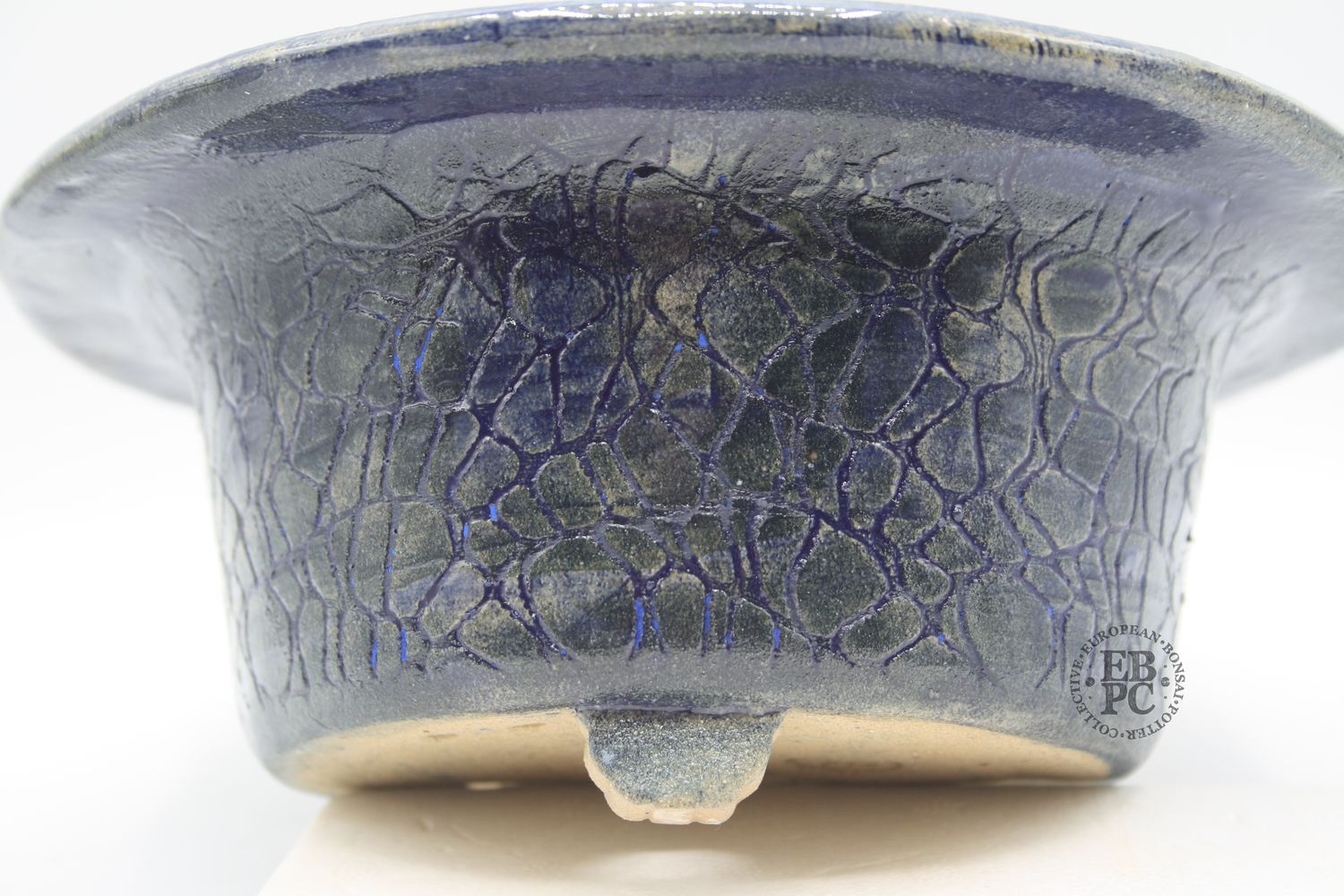 Shibusa Bonsai Pots - Italy. 20.5cm; Round; Incised Pattern; Formal Design; Glazed; Blue. EBPC stamped.  * EBPC-DIRECT *- Shipped by the artist. Lorenzo Penello - Italy.