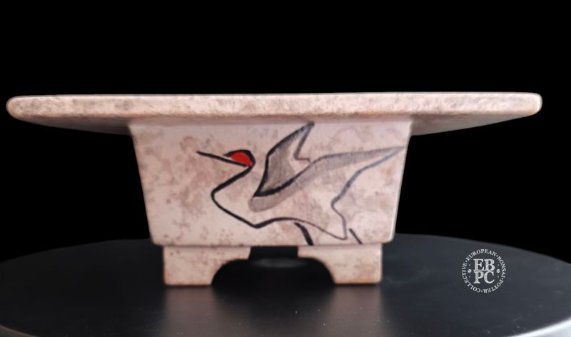 Vasart Bonsai - Italy. 14.9cm; Rectangle; Wide Lip Design; Hand-Painted; Manchurian Crane; Mottled Finish; Made by Vasart Bonsai; EBPC Stamped; *EBPC DIRECT (Sent to you from within the EU!) *