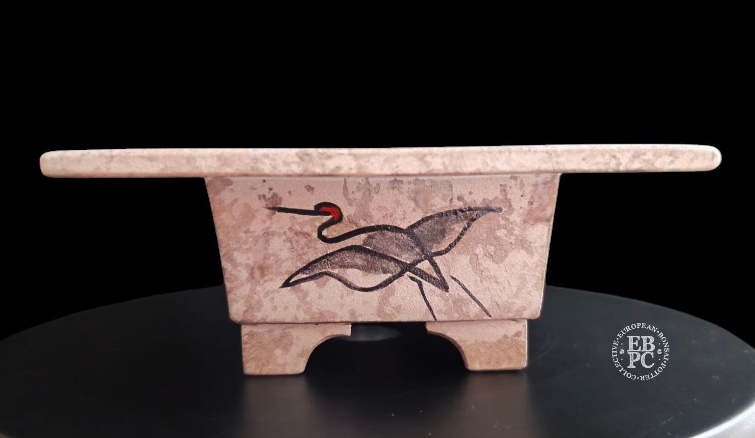 Vasart Bonsai - Italy.  14.9cm; Rectangle; Wide Lip Design; Hand-Painted; Manchurian Crane; Mottled Finish; Made by Vasart Bonsai; EBPC Stamped;  *EBPC DIRECT (Sent to you from within the EU!) *