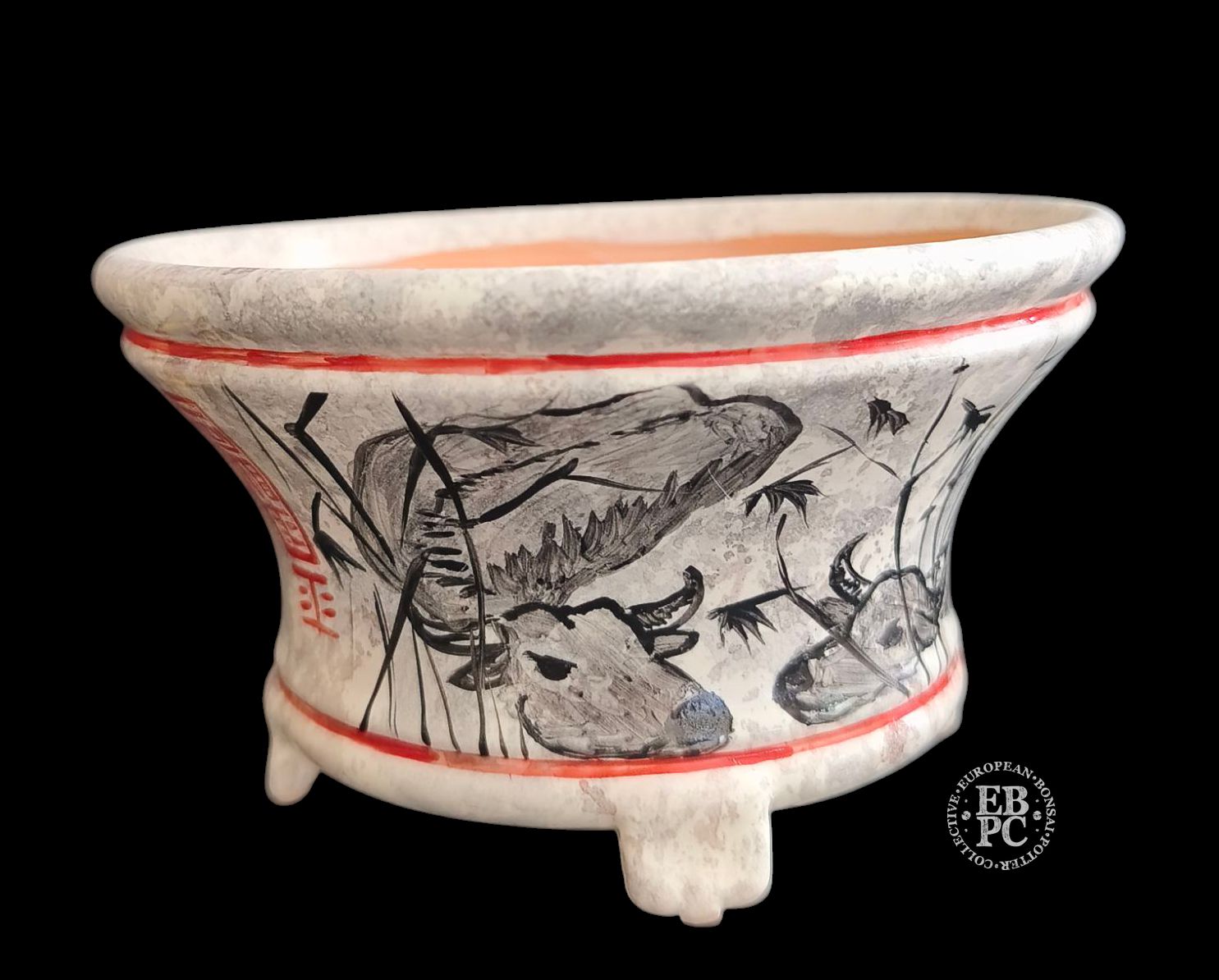 Vasart Bonsai - Italy.  9.3cm; Round; Unique Design; Hand-Painted; &#39;Water Buffalo&#39;; Mottled Finish; Made by Vasart Bonsai; EBPC Stamped;  *EBPC DIRECT (Sent to you from within the EU!) *