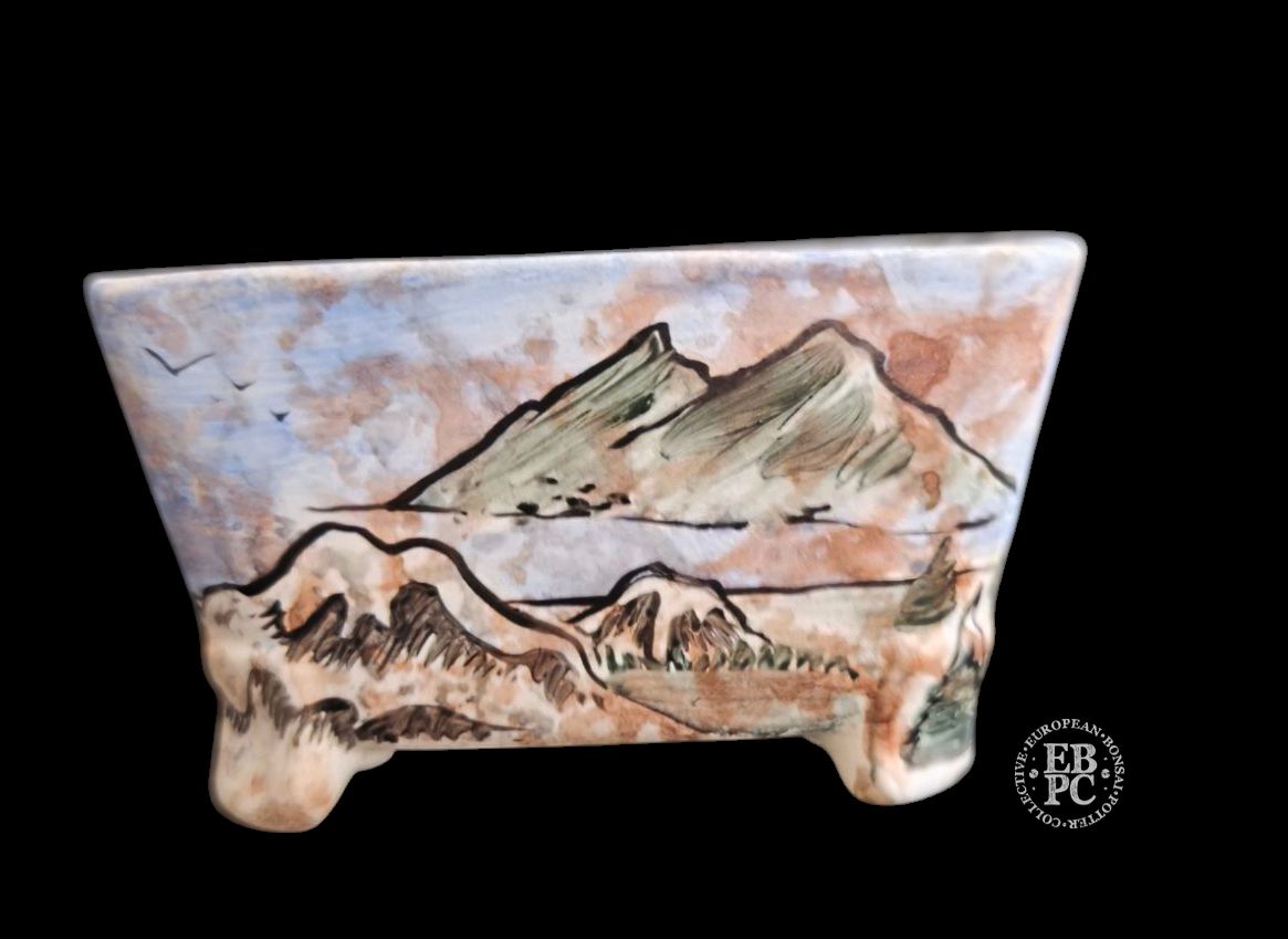 Vasart Bonsai - Italy.  9.3cm; Square; Classic Design; Hand-Painted; &#39;Sanisui&#39; Mountain Scenes; 5-Colour; Made by Vasart Bonsai; EBPC Stamped;  *EBPC DIRECT (Sent to you from within the EU!) *