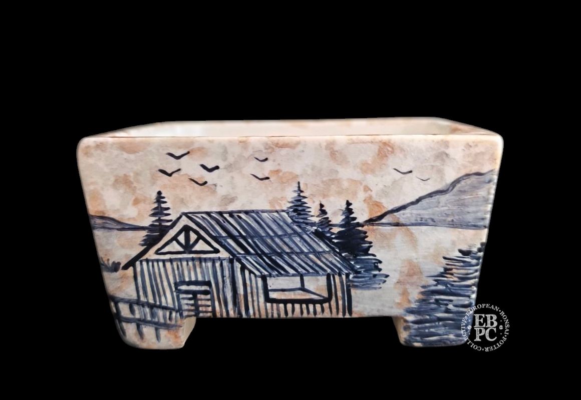 Vasart Bonsai - Italy.  9.4cm; Square; Classic Design; Hand-Painted; &#39;Village Living&#39;; Mottled Finish; Made by Vasart Bonsai; EBPC Stamped;  *EBPC DIRECT (Sent to you from within the EU!) *