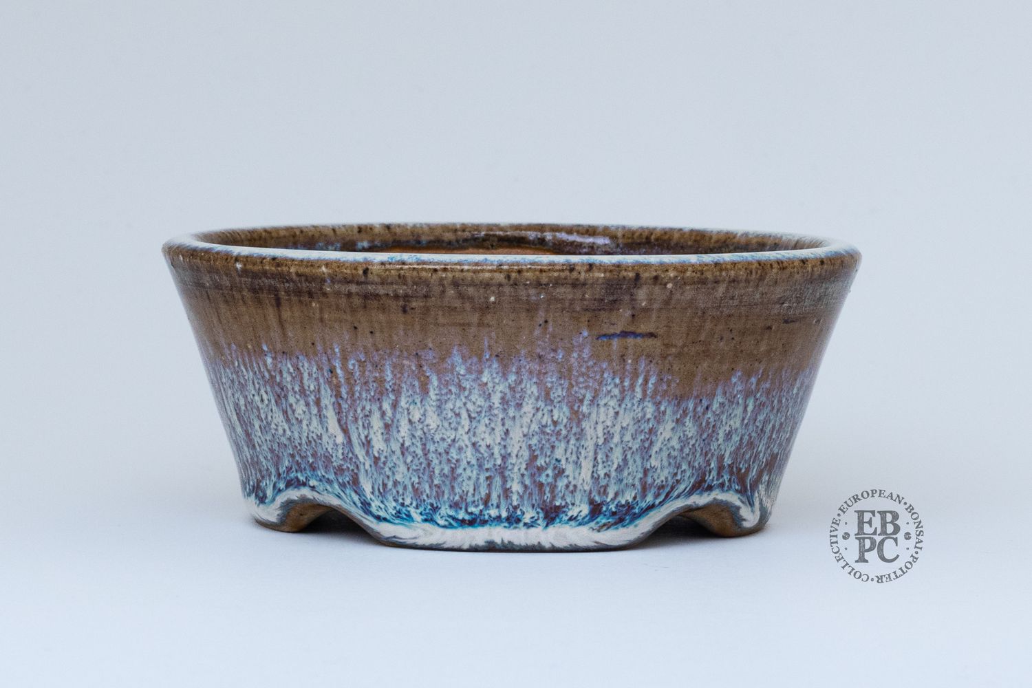 Yaruki Ceramics - Rome.  9.7cm; Round;Semi-Cascade; Intricate Hare&#39;s Fur Glaze; Brown; White; Purple; Blue; Made by Giuseppe Lombardo