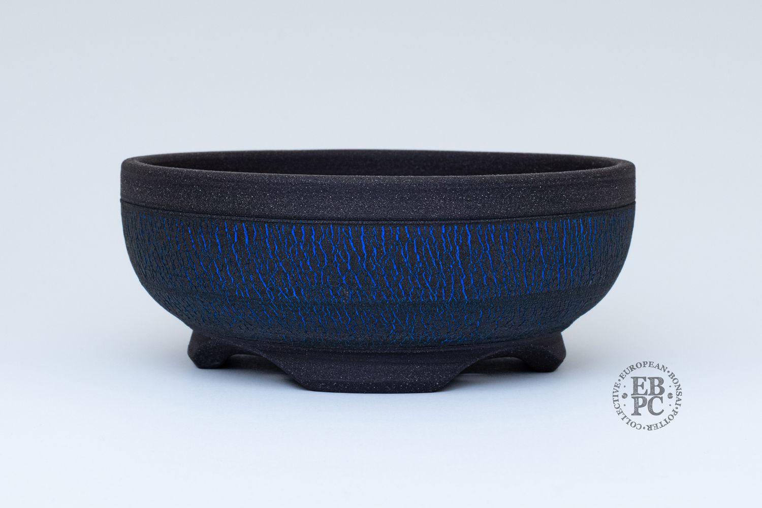 Yaruki Ceramics - Rome.   14cm; Round; Hand-thrown; Weathered &amp; Crackled Finish; Cobalt Blue; Made by Giuseppe Lombardo