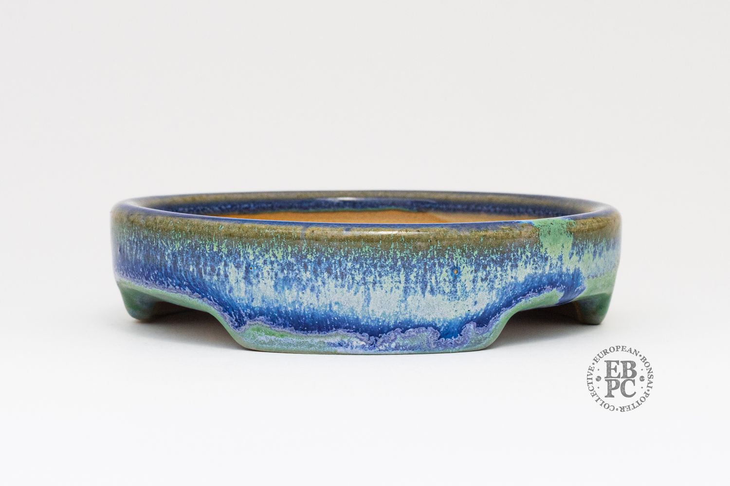 Yaruki Ceramics - Rome.   9.6cm; Round; Shallow Design; Excellent Glaze; Blue; Green; Brown; Made by Giuseppe Lombardo