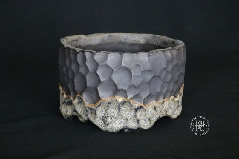 Flow Studio, Belgium - 15.5cm; Round; Part Glazed; Organic Design; Textured; Cream; Light &amp; Dark Browns; Charcoal Grey;    Jurgen Robyns