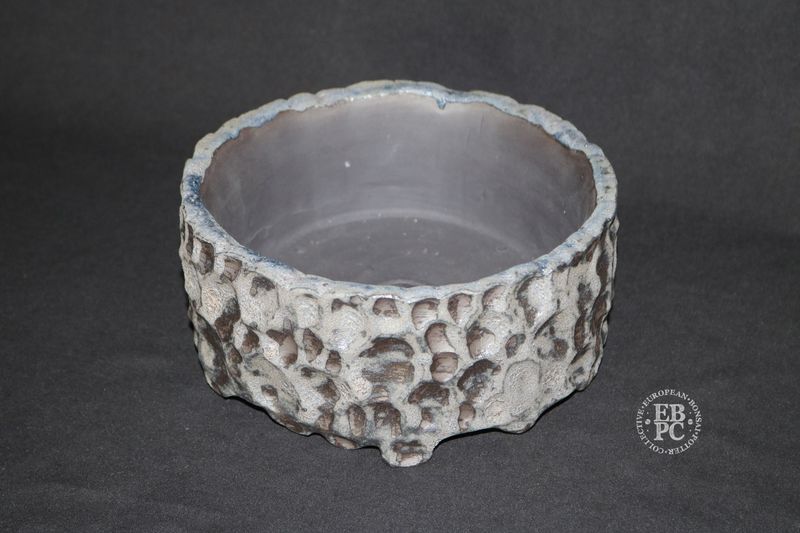 Flow Studio, Belgium - 19.2cm; Round; Part Glazed; Organic Design; Textured; Light &amp; Dark Browns; Charcoal Grey;    Jurgen Robyns
