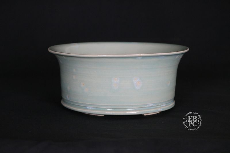 Flow Studio, Belgium - 16.3cm; Round; Glaze; Crystal Formations; Refined Design; White Stoneware; Subtle Mint Green/Blue;    Jurgen Robyns