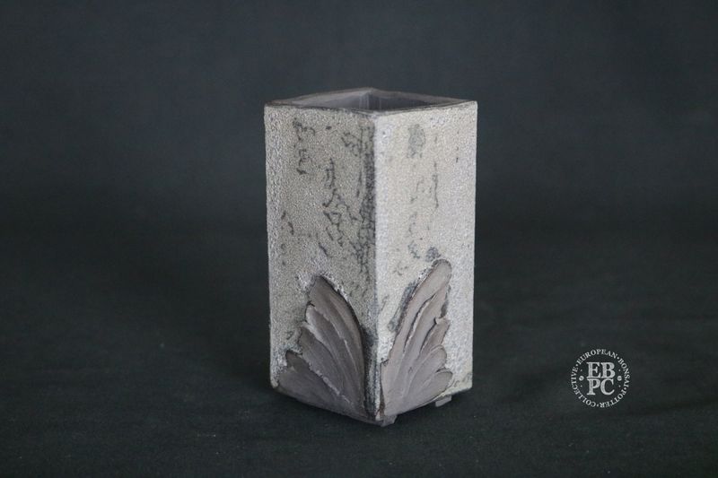 Flow Studio, Belgium - 10.6cm; Square; Casacde; Part Glazed; Wave Design; Textured; Charcoal Grey;    Jurgen Robyns