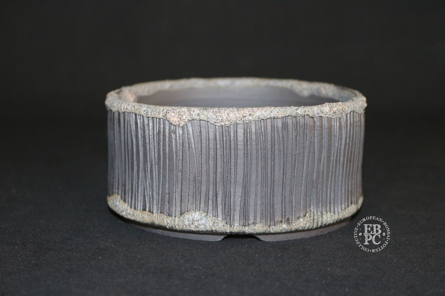 Flow Studio, Belgium - 12cm; Round; Textured Design; Part Glazed; Organic Aesthetic; Charcoal Grey;    Jurgen Robyns