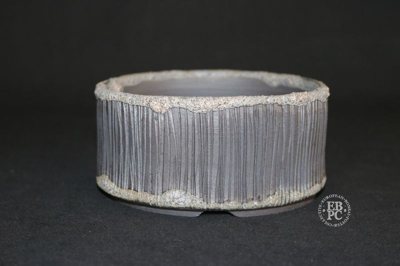 Flow Studio, Belgium - 12cm; Round; Textured Design; Part Glazed; Organic Aesthetic; Charcoal Grey;    Jurgen Robyns