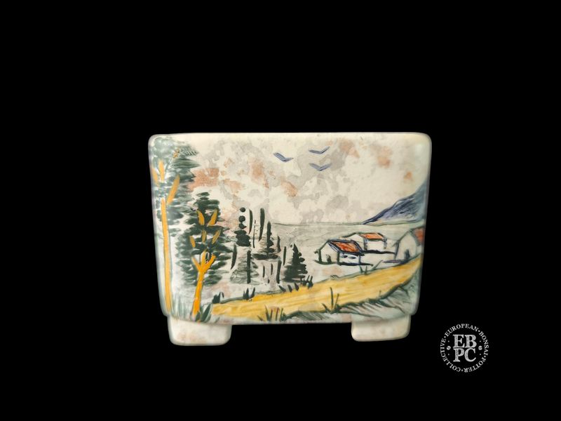 Vasart Bonsai - Italy.  7.3cm; Square; Hand-Painted; &#39;On the Road&#39; Scenes; Mottled / Aged Finish; Made by Vasart Bonsai; EBPC Stamped;  *EBPC DIRECT (Sent to you from Italy!) *