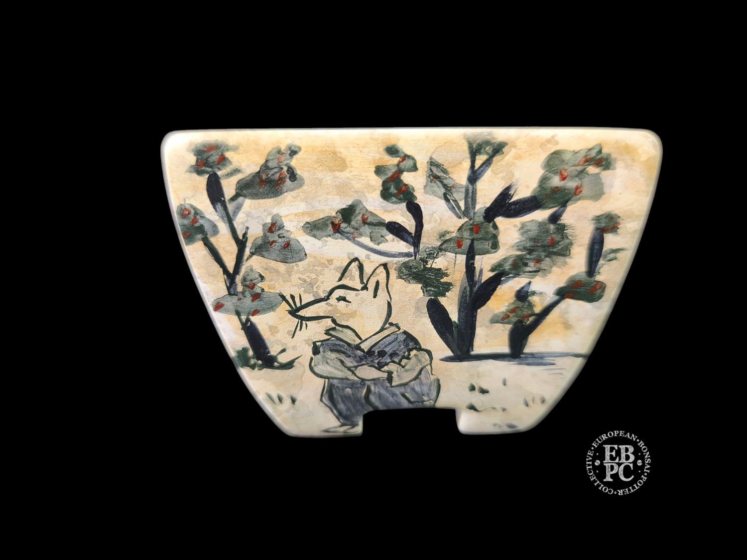 Vasart Bonsai - Italy.  8.8cm; Square; Hand-Painted; &#39;Kitsune&#39;; Mottled / Aged Finish; Made by Vasart Bonsai; EBPC Stamped;  *EBPC DIRECT (Sent to you from within the EU!) *