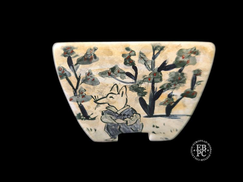 Vasart Bonsai - Italy.  8.8cm; Square; Hand-Painted; &#39;Kitsune&#39;; Mottled / Aged Finish; Made by Vasart Bonsai; EBPC Stamped;  *EBPC DIRECT (Sent to you from within the EU!) *