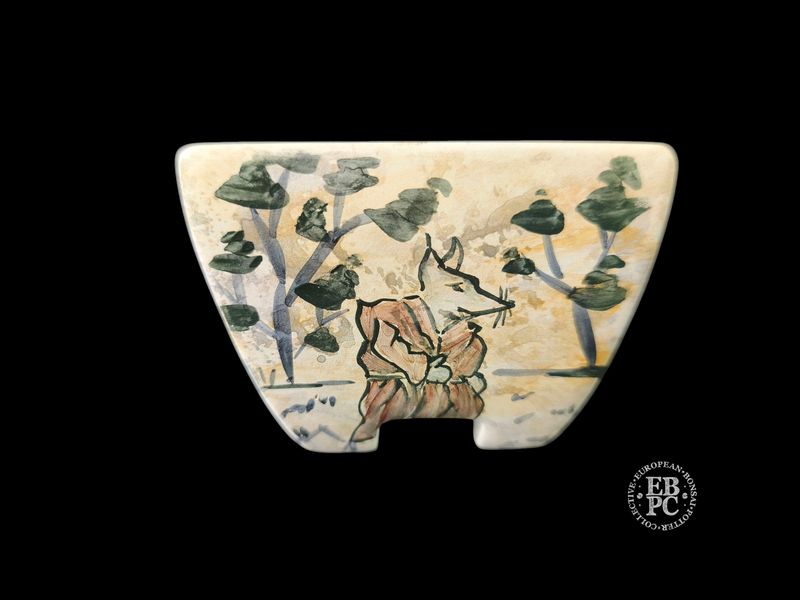 Vasart Bonsai - Italy. 8.8cm; Square; Hand-Painted; 'Kitsune'; Mottled / Aged Finish; Made by Vasart Bonsai; EBPC Stamped; *EBPC DIRECT (Sent to you from within the EU!) *