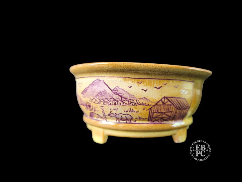 Vasart Bonsai - Italy. 14.1cm; Round; Hand-Painted; 'Village Life'; Soba Glazed; Made by Vasart Bonsai; EBPC Stamped; *EBPC DIRECT (Sent to you from within the EU!) *