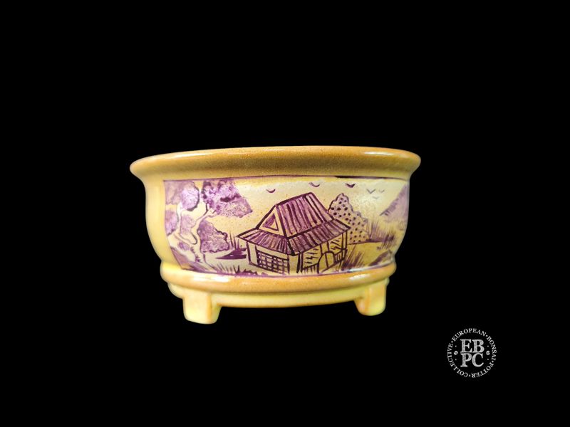 Vasart Bonsai - Italy.  14.1cm; Round; Hand-Painted; &#39;Village Life&#39;; Soba Glazed; Made by Vasart Bonsai; EBPC Stamped;  *EBPC DIRECT (Sent to you from within the EU!) *