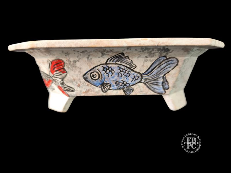 Vasart Bonsai - Italy.  11.5cm; Rectangle; Hand-Painted; Cut Corner Design; &#39;Fish&#39;; Made by Vasart Bonsai; EBPC Stamped;  *EBPC DIRECT (Sent to you from within the EU!) *
