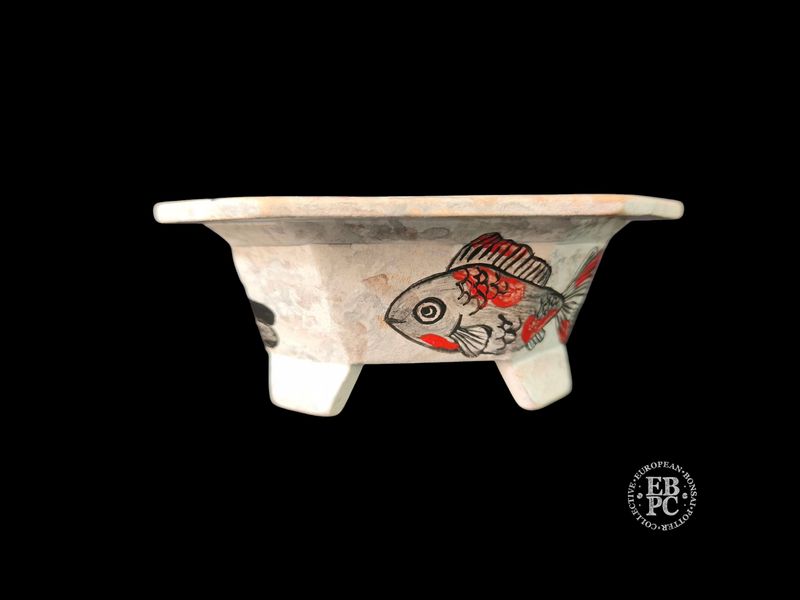 Vasart Bonsai - Italy. 11.5cm; Rectangle; Hand-Painted; Cut Corner Design; 'Fish'; Made by Vasart Bonsai; EBPC Stamped; *EBPC DIRECT (Sent to you from within the EU!) *